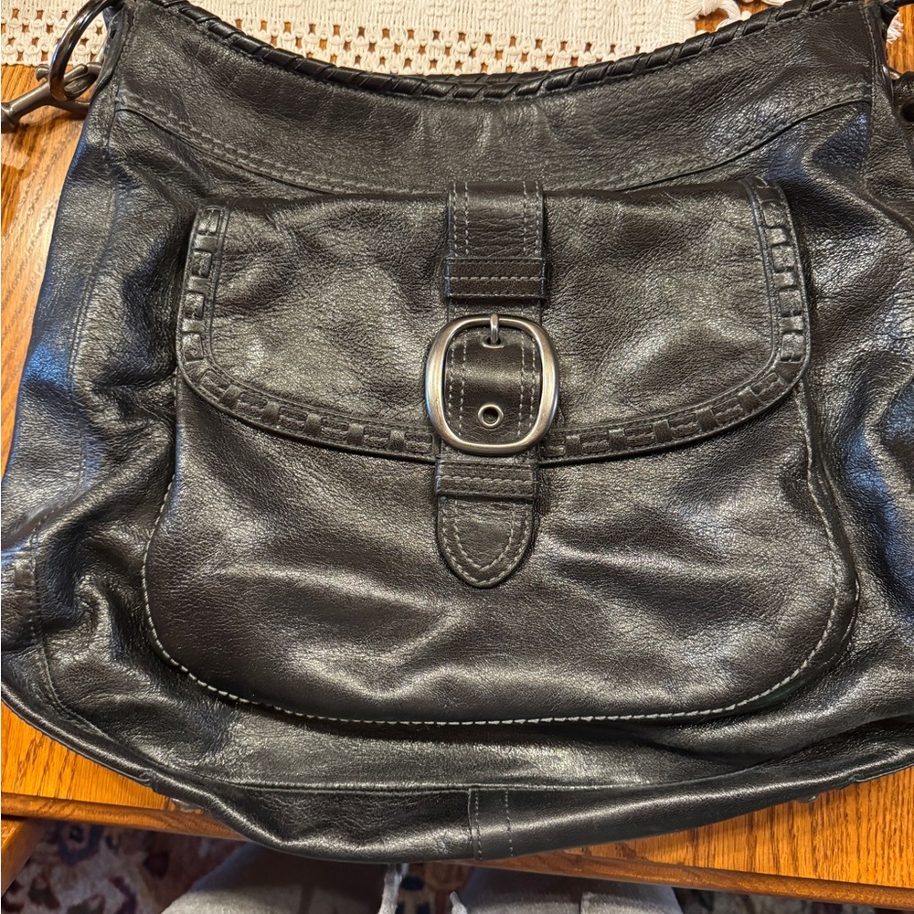 Coach Black Leather Shoulder Bag with Buckle
